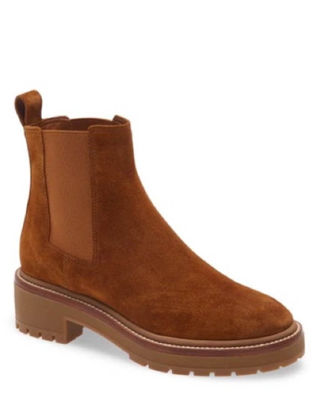 NEW IN BOX Tory Burch Chelsea 50mm Lug Bootie In Rhum Suede Leather Size 8.5